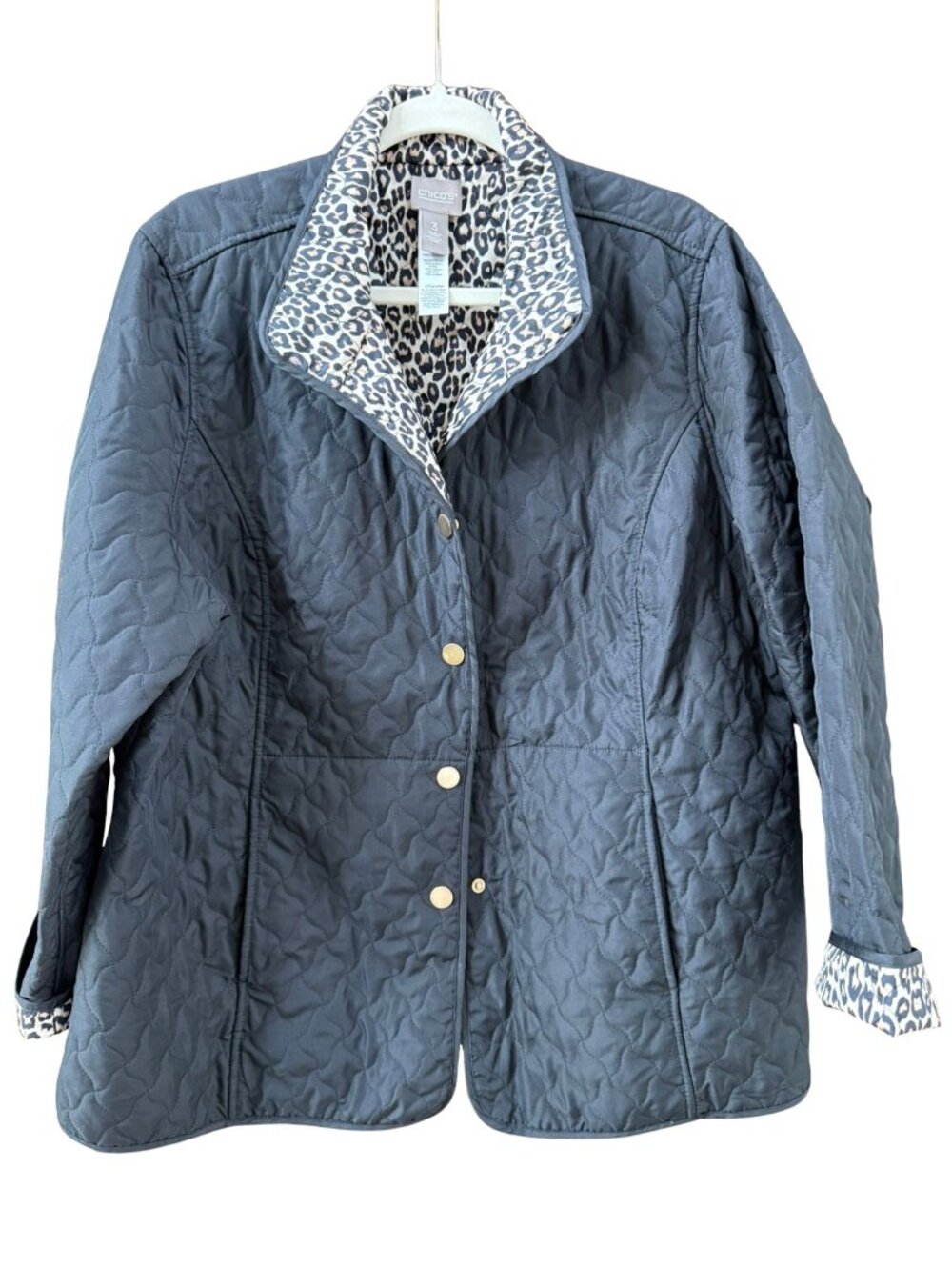 NWT Chico's Reversible Quilted Jacket Leopard Print Black Size 3 XL